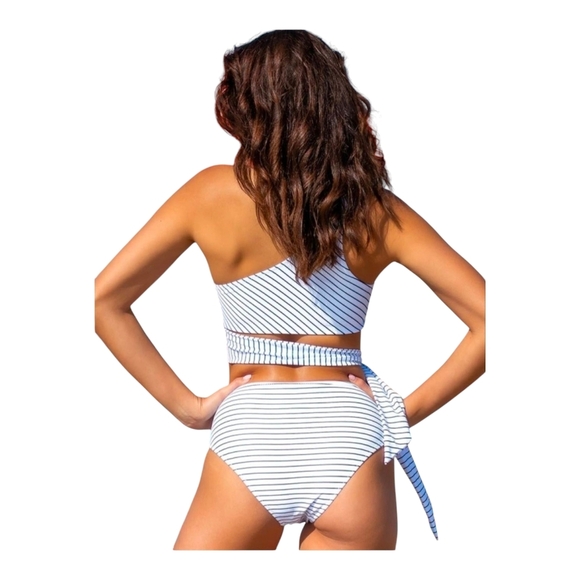 Striped One-Shoulder Bikini Set - Picture 2 of 3